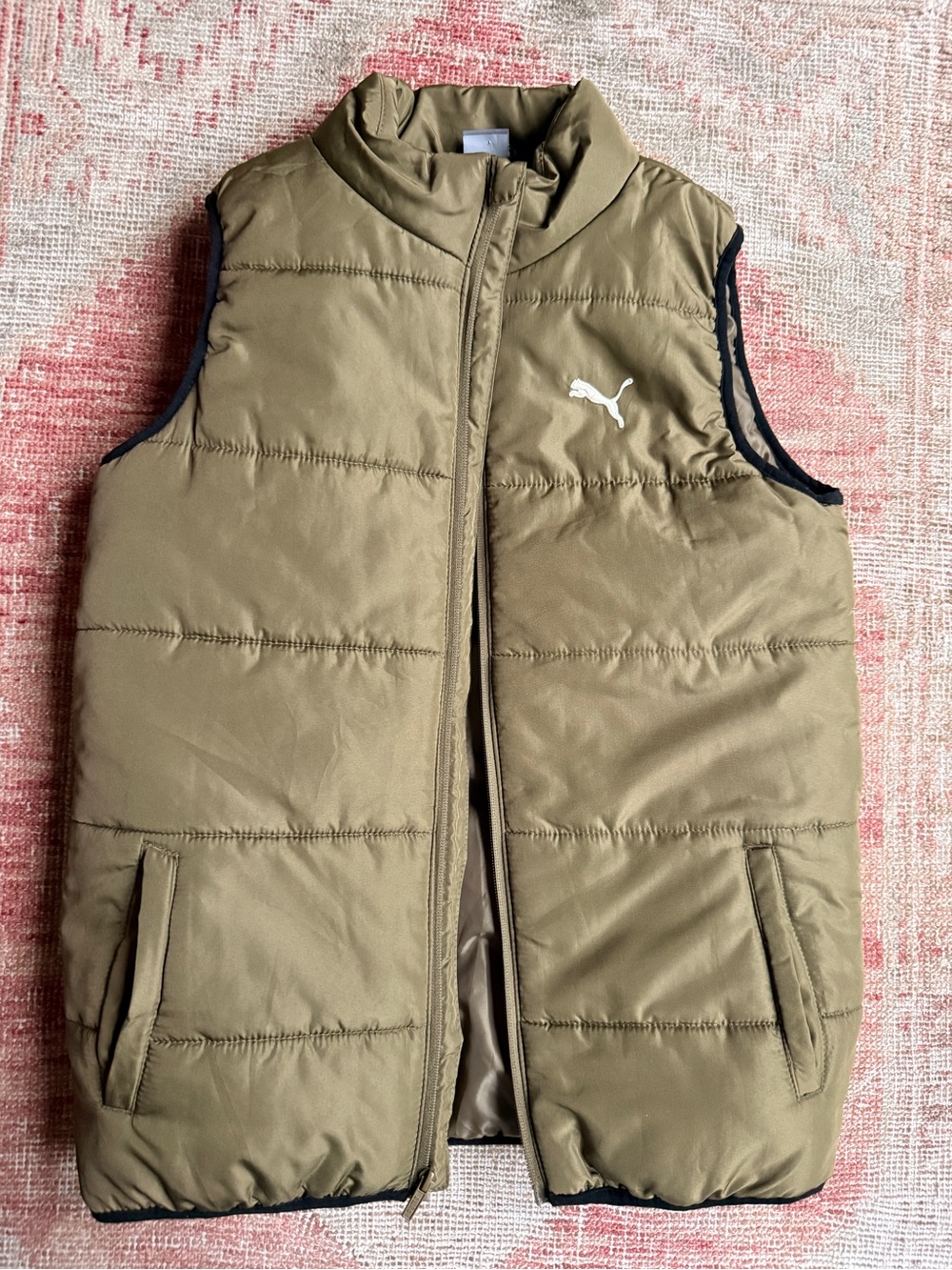 Puma Kids Olive Green Puffer Vest with White Puma Logo
